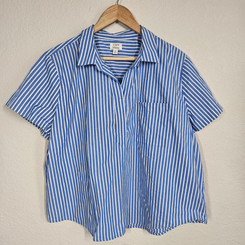 J.Crew Blue White Striped Short Sleeve Cotton Top XXL